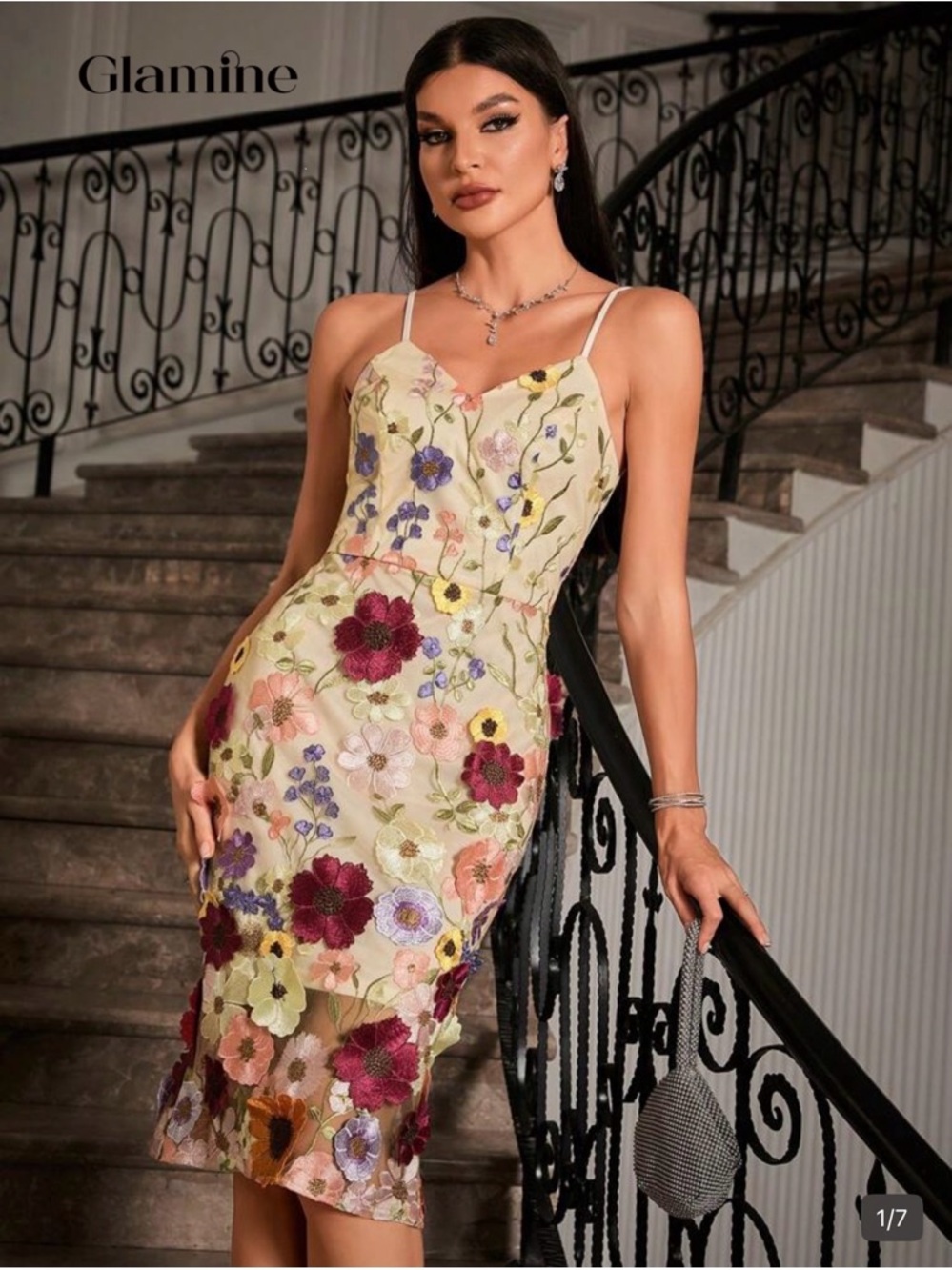 Floral Embroidered Midi Dress in Cream